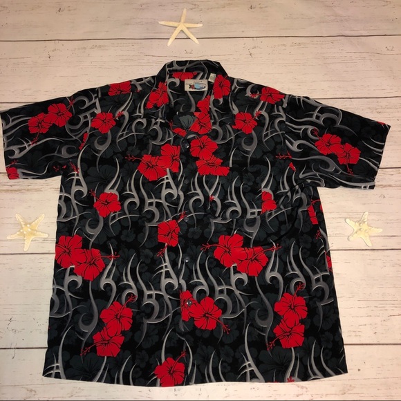 Ocean Current Other - Ocean Current Hawaiian Hibiscus Black Red Shirt L